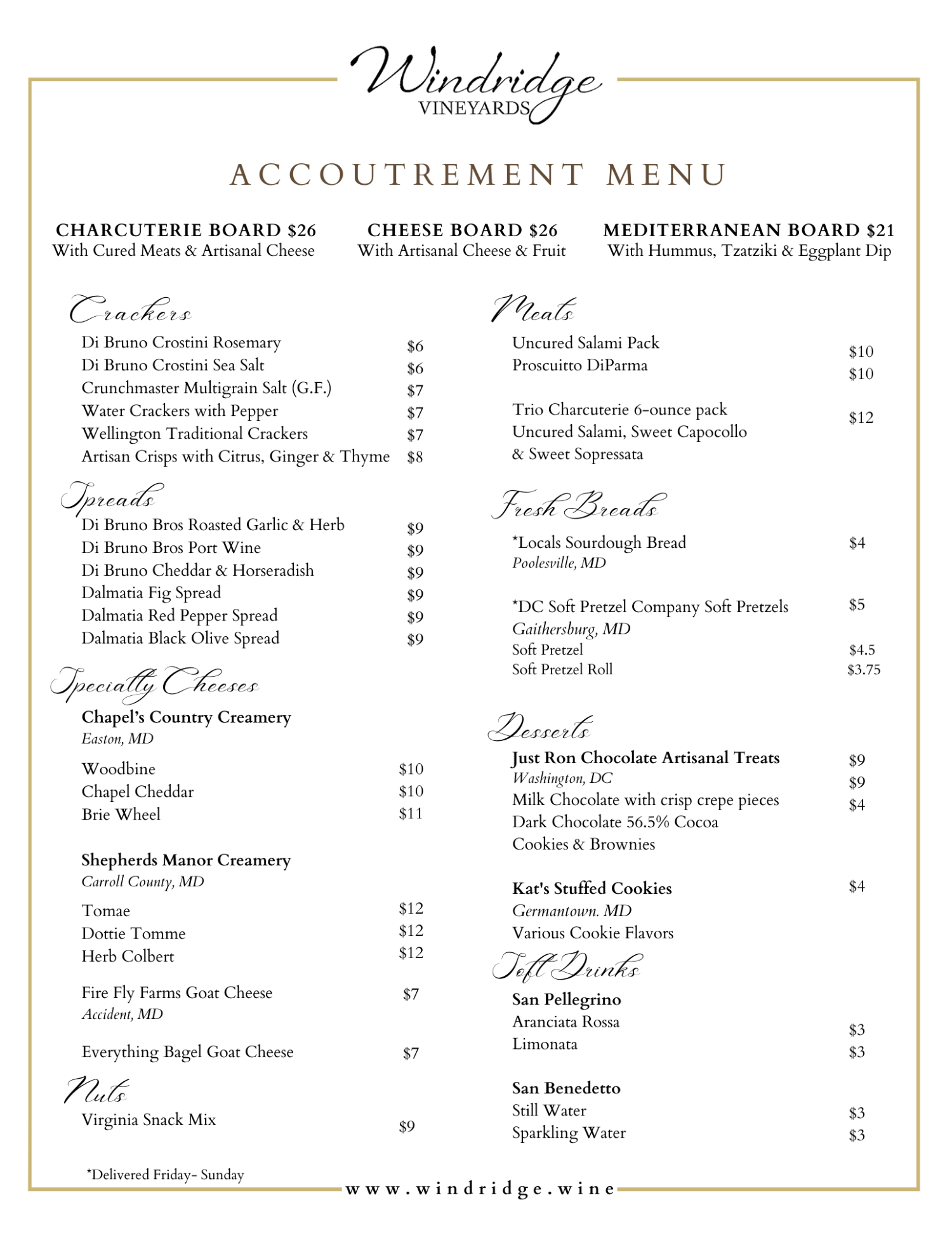 Menu Windridge Vineyards