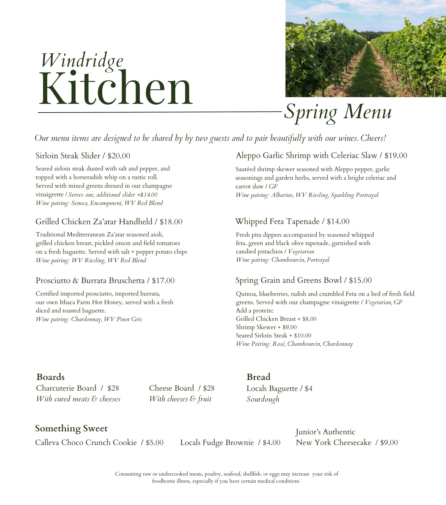 Spring menu update - sirloin slider/ GF